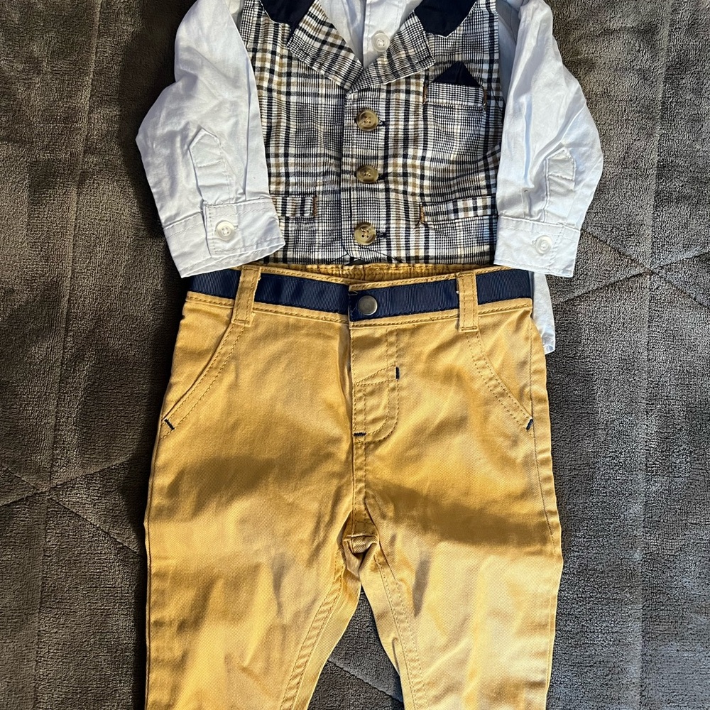 Plaid Vest with White Shirt and Yellow Pants Set